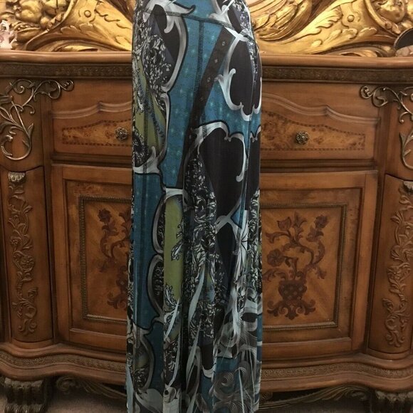 ONE WORLD. Size XL. Blues, Greens & Turquoise Flared Skirt. Waist 34-40". B12 - Picture 3 of 5